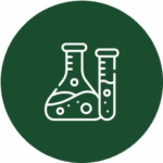 Chemical flasks icon on green background.