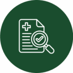 Document with magnifying glass and checkmark icon.